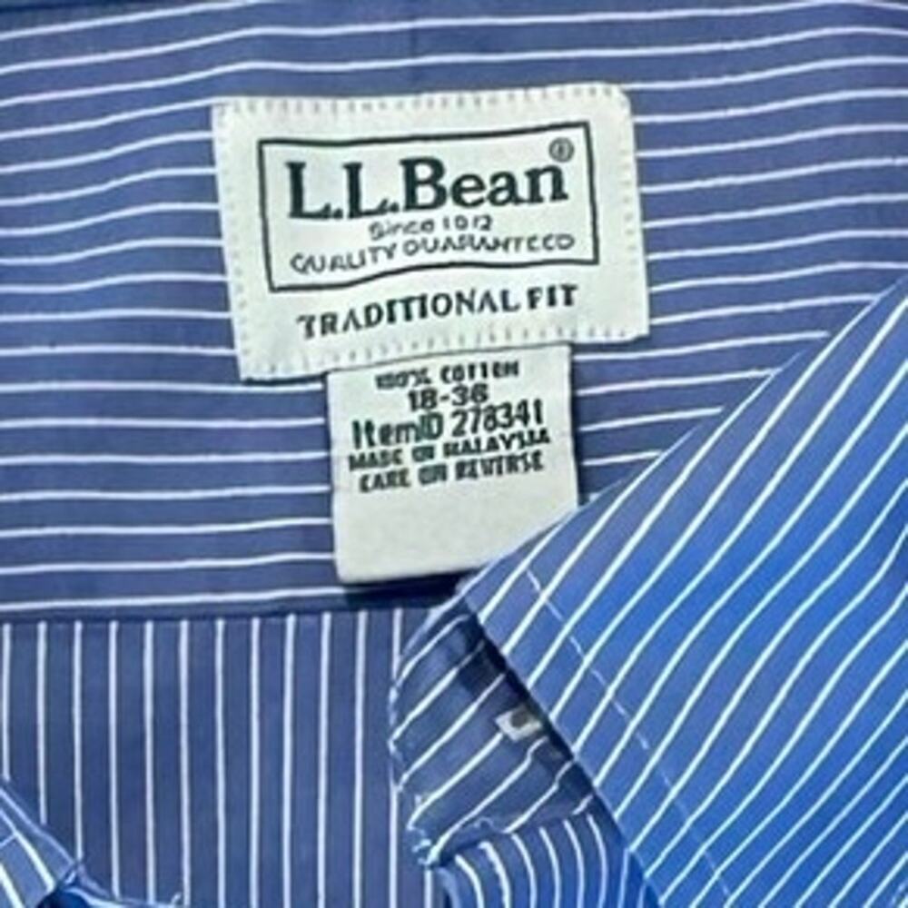 L. L. Bean Button Down Shirt Blue Stripe Mens 18-36 Traditional Fit Cotton​​ - Picture 2 of 8